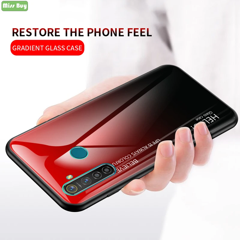

For OPPO Realme 5 Pro Q Luxury Colorful Gradient Tempered Glass Shell For OPPO Reno 2 Soft Silicone TPU Edge Fitted Case Cover