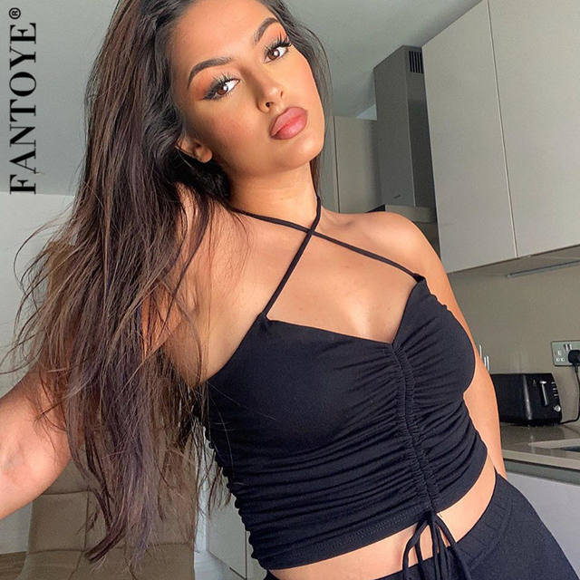Black Tube top Ruched Bandage Camis Sexy Women V neck Sleeveless Skinny