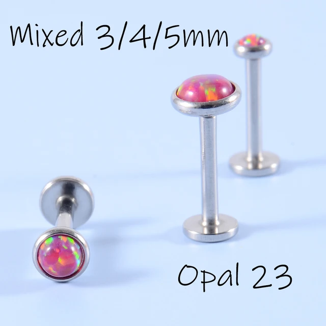 1PC Steel 3mm Opal Stone Internal Thread Labret Monroe Lip Stud Ear Cartilage Tragus Helix Piercing Stud Ring 16g Body Jewelry,1.2x8x3mm 