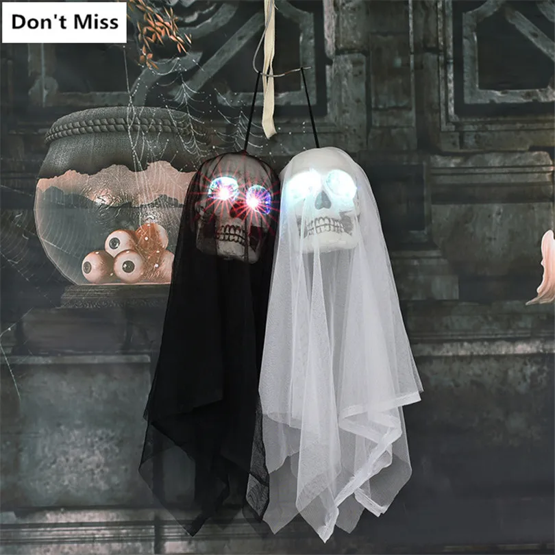 

Halloween Party Decoration Horror Props Hanging Ghost Head Creepy Eyes Glowing and Make Scary Sound Festival Decor Accessories