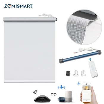 

Zemismart Smart Roller Shutter Tubular Motor with Sunshade Curtain RF Remote Control Broadlink RM PRO Control 5% Translucency
