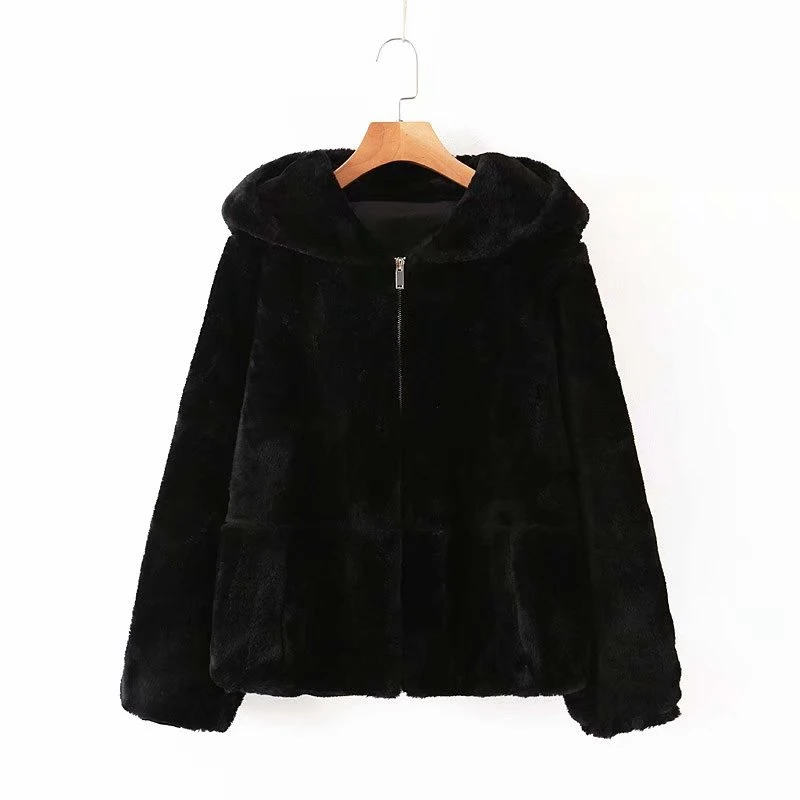 Модное Свободное пальто из искусственного меха для женщин, зимние теплые куртки на молнии с капюшоном, повседневные куртки размера плюс, куртка в консервативном стиле XZ2253