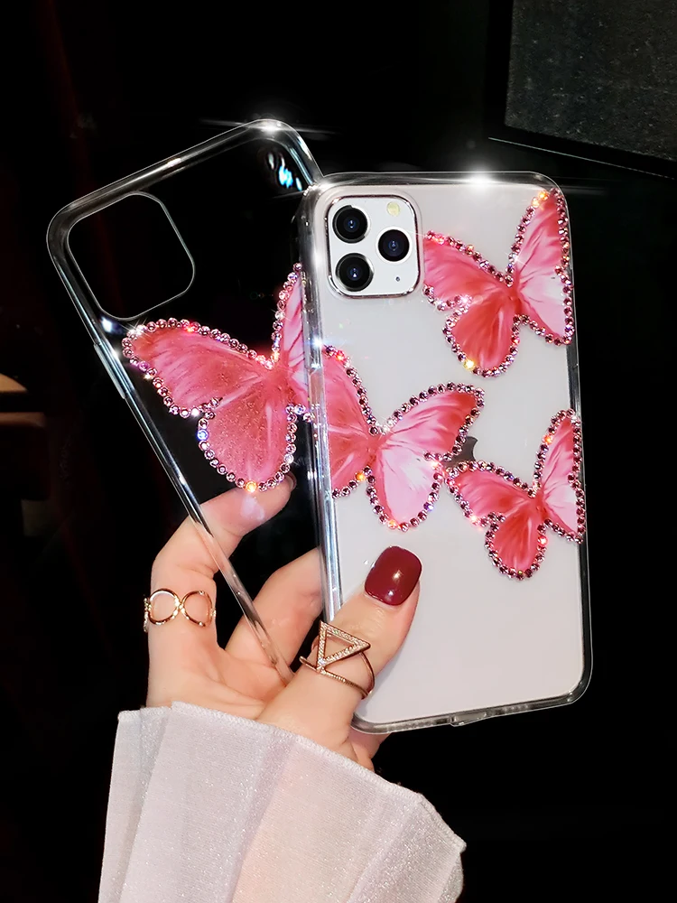 Чехол для iPhone 11 Pro Max Bling Dimaond Butterfly Coque XR XS MAX 7 8 Plus SE 2020 прозрачные модные чехлы |