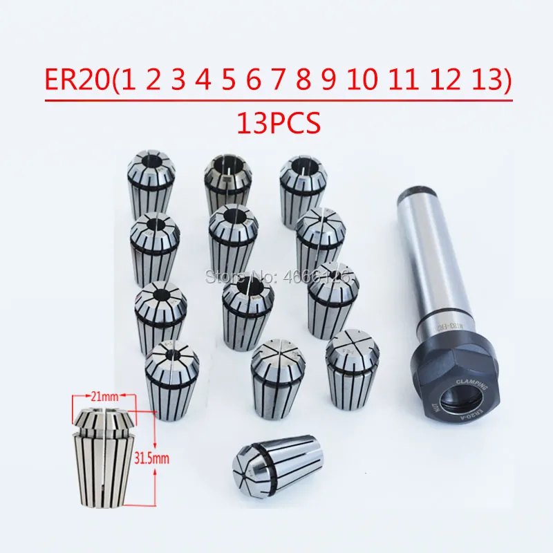 

Mohs ER milling chuck taper handleMT1 ER20 M6 MT2 ER20 M10 MT3 ER20 M12 MT4 ER20 M16 rear pull round tail ER20 chuck 13PCS
