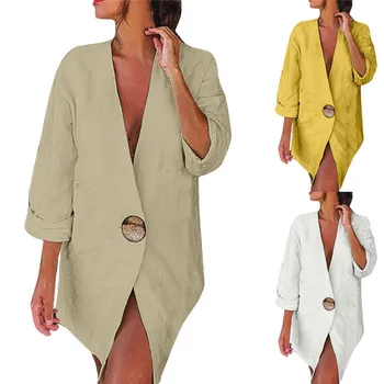 

Autumn Women Lady Long Sleeve Slim Blazer Outwear Cotton Linen Female OL Coat Work Formal Suit Loose Outerwear Plus Size 2019