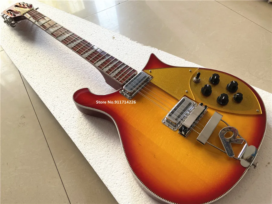 

High quality 12 String Electric Guitar,Ricken 660 Electric Guitar,Cherry red paint body with ‘R’Tailpiece,Golden guard