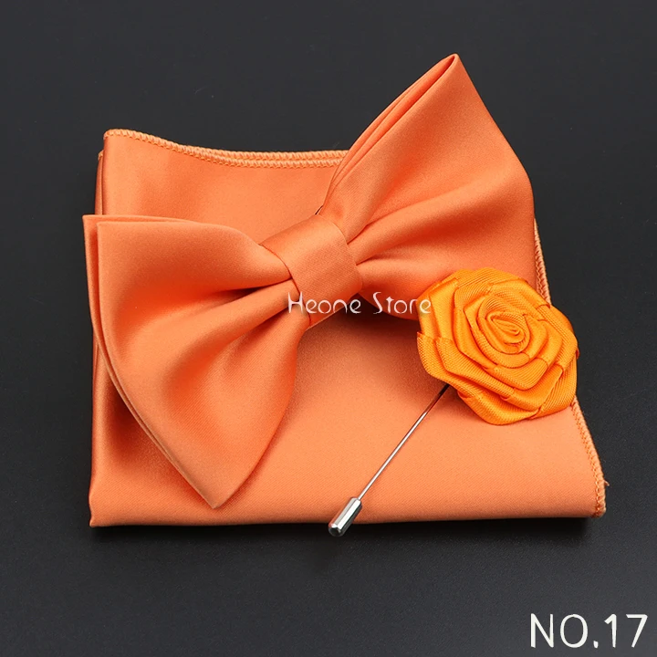 Mens Wedding Bow Tie Brooch Set Romantic Solid Color Silk Polyester Jacquard Woven Bowtie Lapel Pin Hanky Men Gifts Accessories