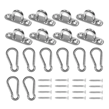 

8 Pcs Stainless Steel Pad Eye Plate U Hooks,8 Pcs Stainless Steel Snap Hook,Marine Hardware Staple Hook Loop with Screw