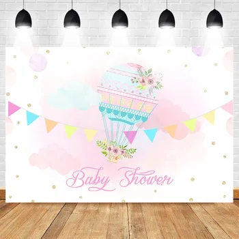 

Baby Shower Backdrop Hot Air Balloon Background Pink Cloud Decoration Kids Party Photography Backdrops Party Booth Cake Table