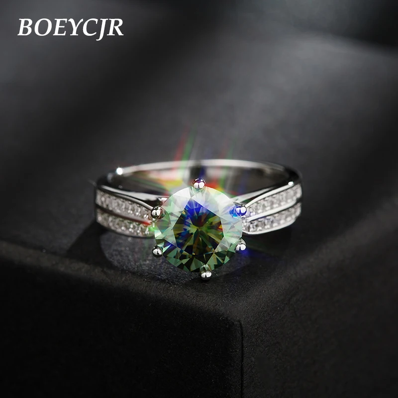 

BOEYCJR 925 Silver 1ct/1.5ct/2ct/3ct Green Moissanite VVS1 Engagement Ring For Women With GRA Certificate