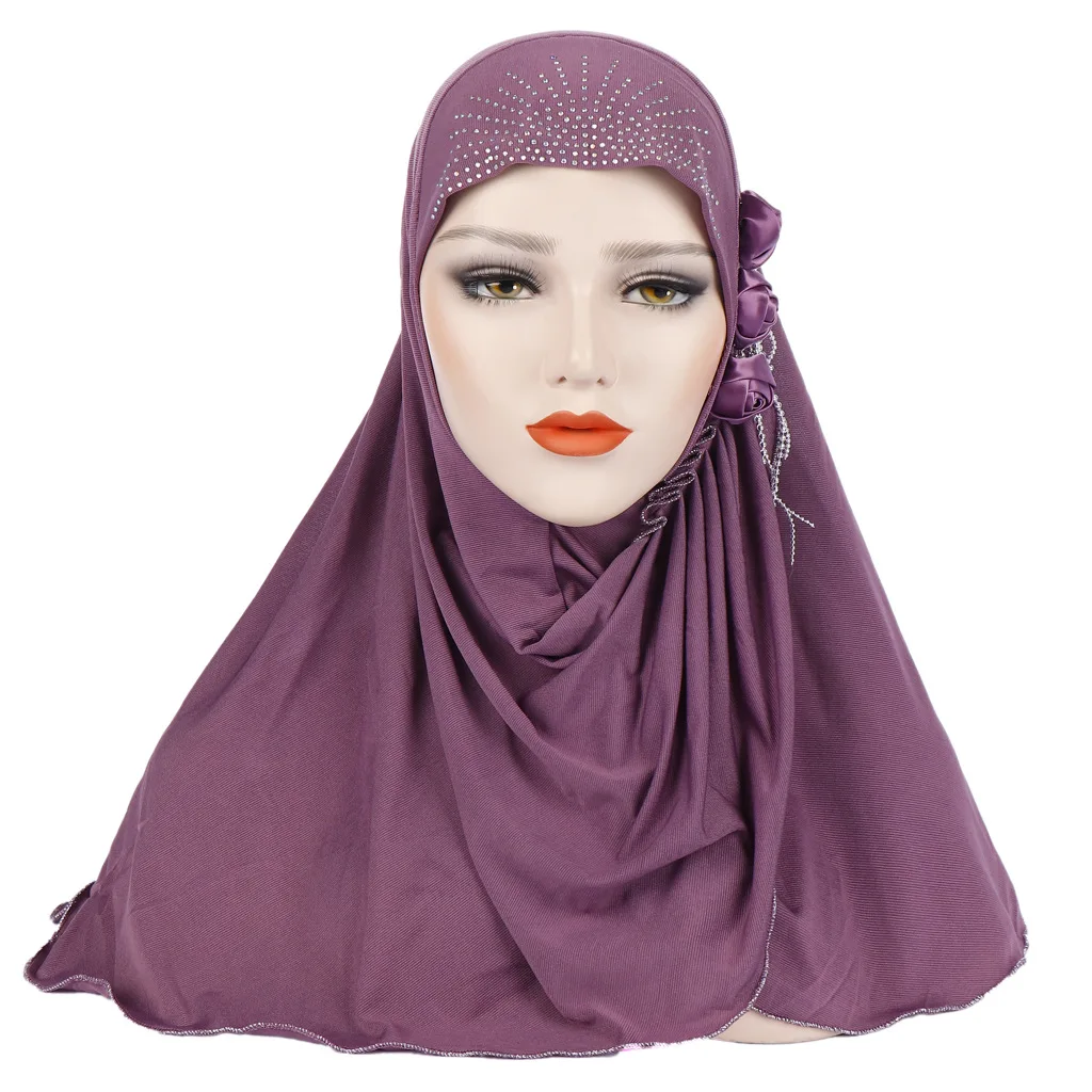 2019 Malaysia Muslim Hijab Scarf Solid Cotton flower diamond shawl women headscarf ready to wear hijab musulman femme foulard