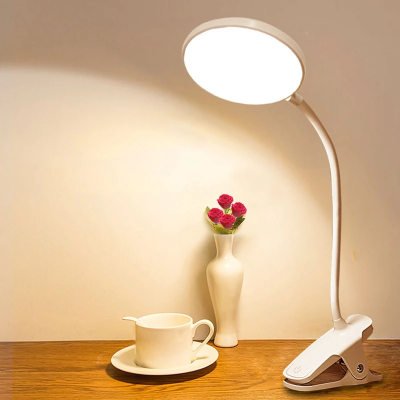 Гибкий USB светодиодный светильник для книг перезаряжаемый Настольный с зажимом