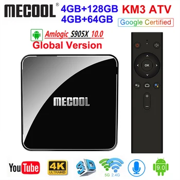 

MECOOL KM3 Android 10.0 TV Box 4G 64G 128G ROM certificado por Google Android TV caja USB 3,0 descodificador 4K Media Player