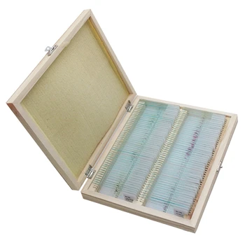 

GTBL 100Pcs/Set Prepared Microscope Slides Animal Plants Insects Tissues Biological Specimens Slides Set With Wooden Case