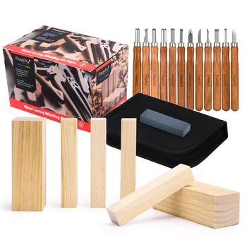 

Magicfly Wood Carving Whittling Set, 12pcs SK10 Carbon Steel Tools 6 Blocks for Adults Kids, Sculpture Carpenter Pros Beginners