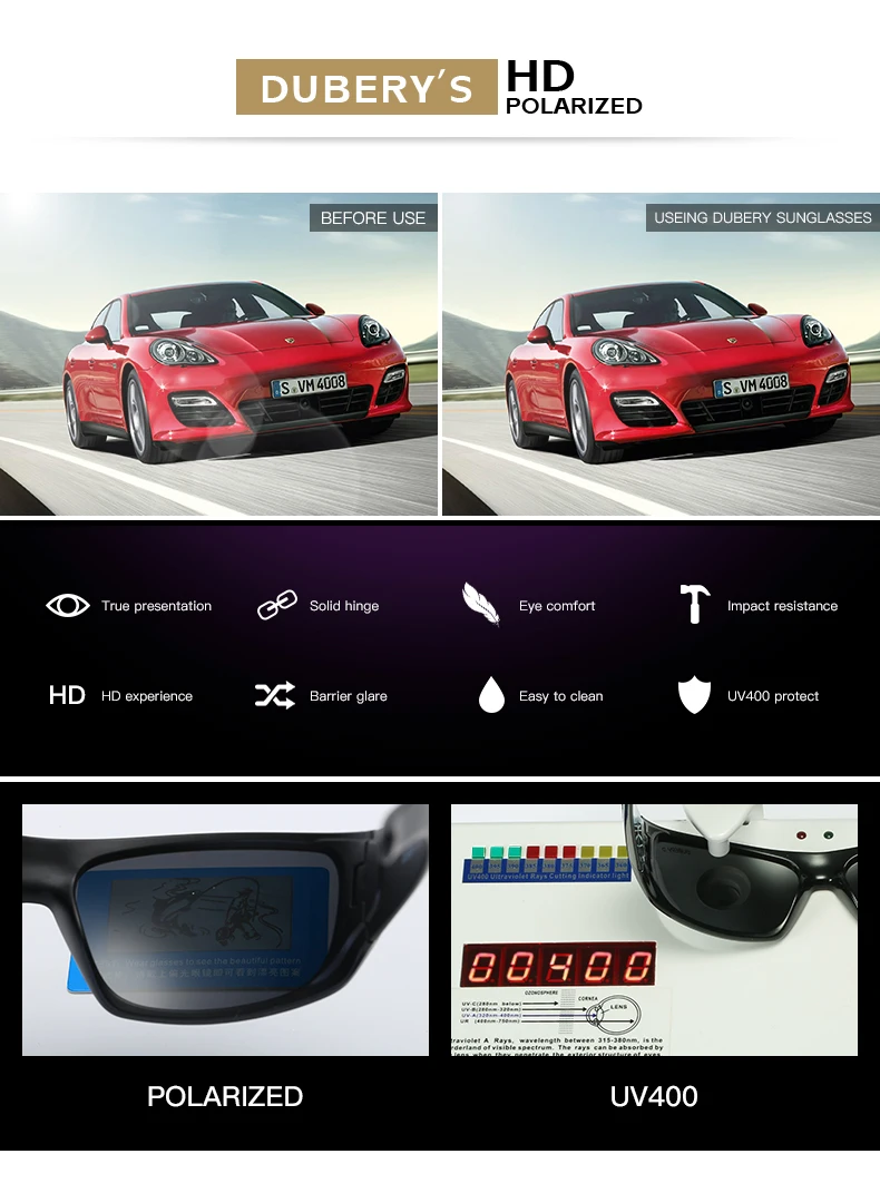 DUBERY Fashion Polarized Sunglasses UV400 Protection Men Women Retro Classic Driving Outdoor 10 Colors Model 1418 Polarized Sunglasses