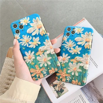 

100pcs Oil Painting Flowers Art Phone Case For iPhone 11 Pro Max XS Max XR 6 6S 7 8 Plus X Retro Floral Soft Phone Back case