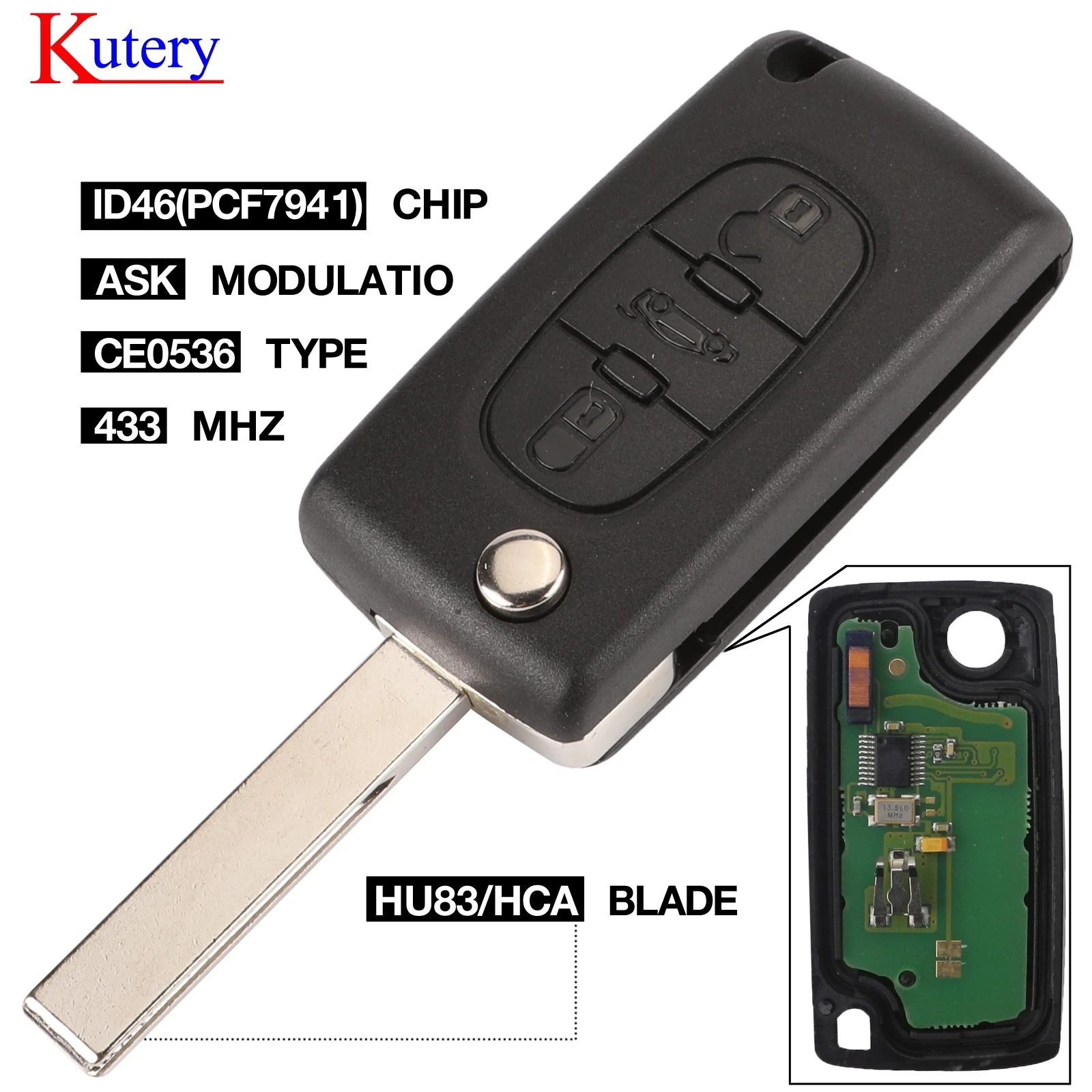 Ketery для Peugeot HU83 Blade CE0536 откидной дистанционный ключ 3 кнопки с кнопкой багажника 434