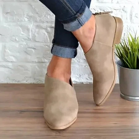 

2019 Spring Vintage Women Square Heel Suede Slip-on Booties Martin Boots Pointed Toe Shoes36-40