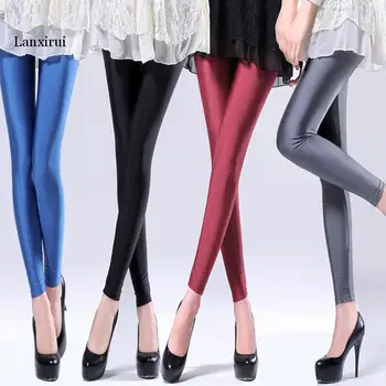 

Women Solid Color Pant Leggings Large Shinny Elasticity Casual Trousers For Girl