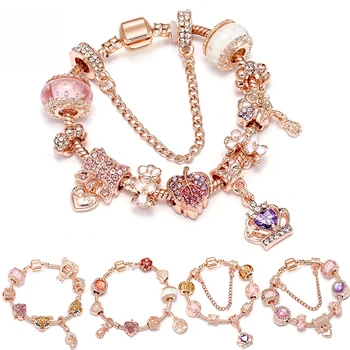 

New European and American Pandora's Charm Rose Series Princess Crown Pendant Lady Bracelet Free Combination DIY Beaded Jewelry