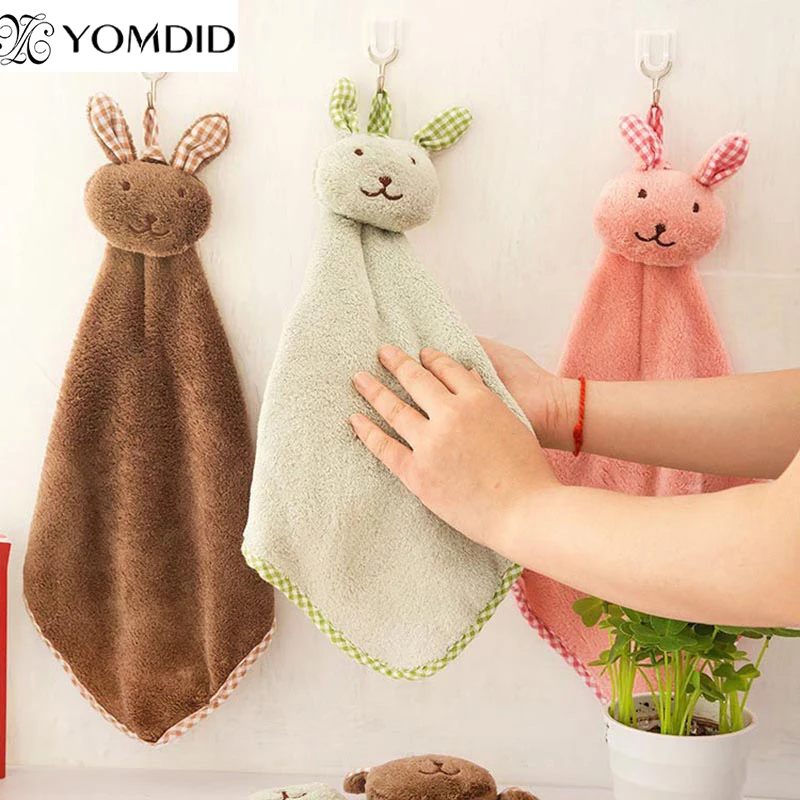 Детское полотенце с мультяшным животным Кроликом, плюшевое полотенце для рук для маленьких мальчиков и девочек, Кухонное мягкое подвешивающее полотенце для ванной, toalla microfibra