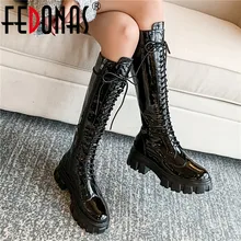 FEDONAS/женские Вечерние туфли на платформе и массивном каблуке для ночного клуба; женские сапоги до колена из натуральной кожи в стиле панк; зимние сапоги