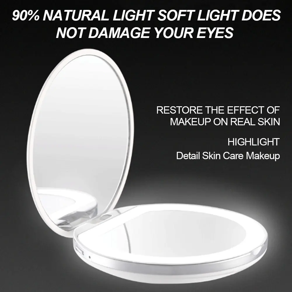 3X увеличительная лампа, зеркальный мини-светильник для макияжа, Круглый, портативный, светодиодный, зеркало для макияжа, чувствительное, заряжаемое через USB, зеркала для макияжа для женщин