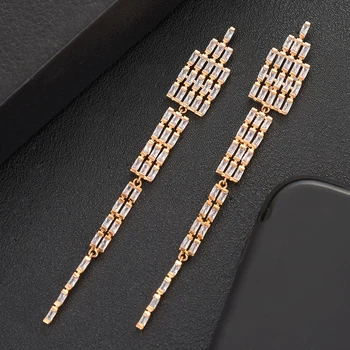 

Link Chain Dangle Earrings for Women Wedding Baguette Cut Cubic Zirconia CZ DUBAI Bridal Earrings boucle d'oreille femme 2020