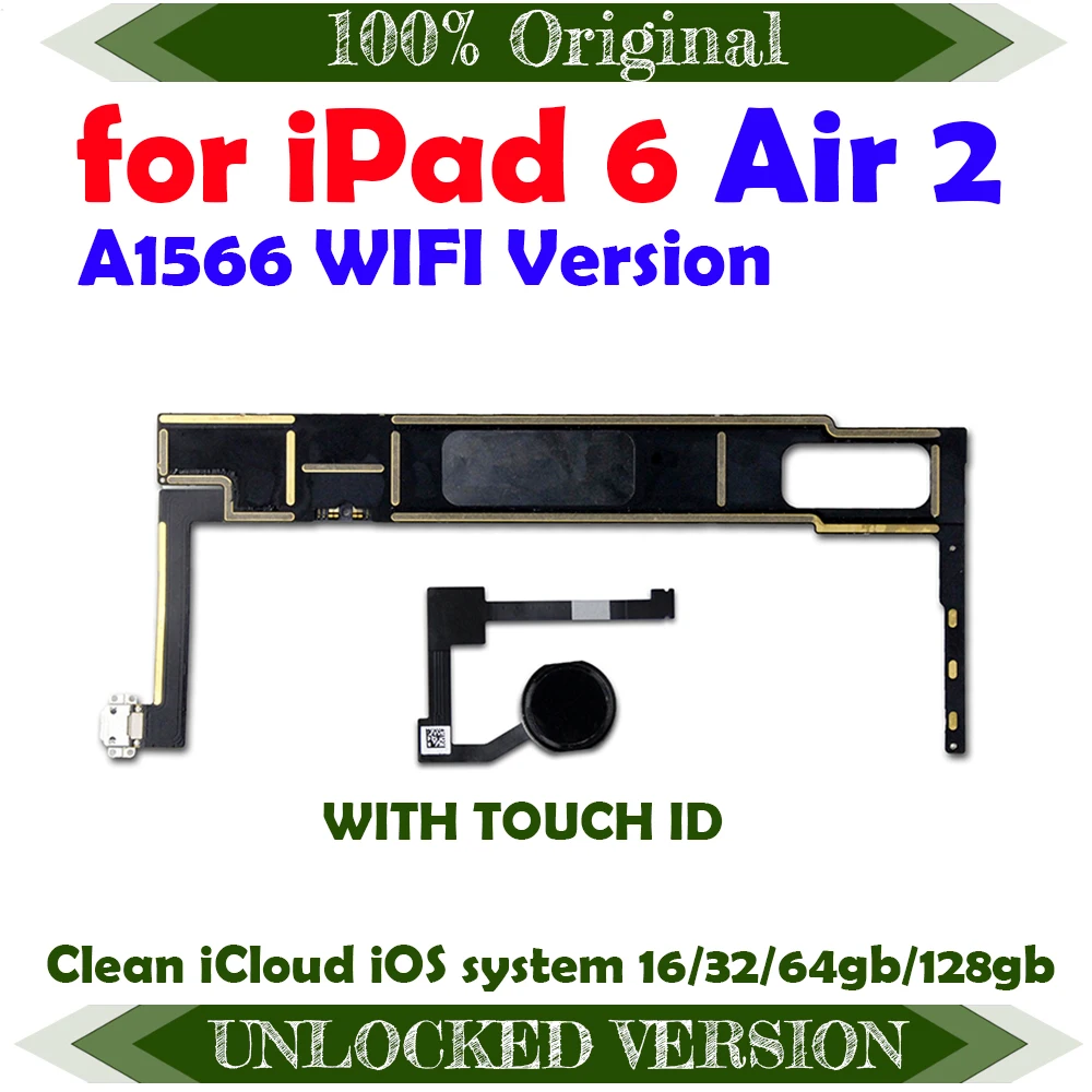 Clean iCloud Logic Board With Full Chips A1566 Wifi Version Mainboard For IPad 6 Air 2 16GB 32GB 64GB 128GB Motherboard | Мобильные