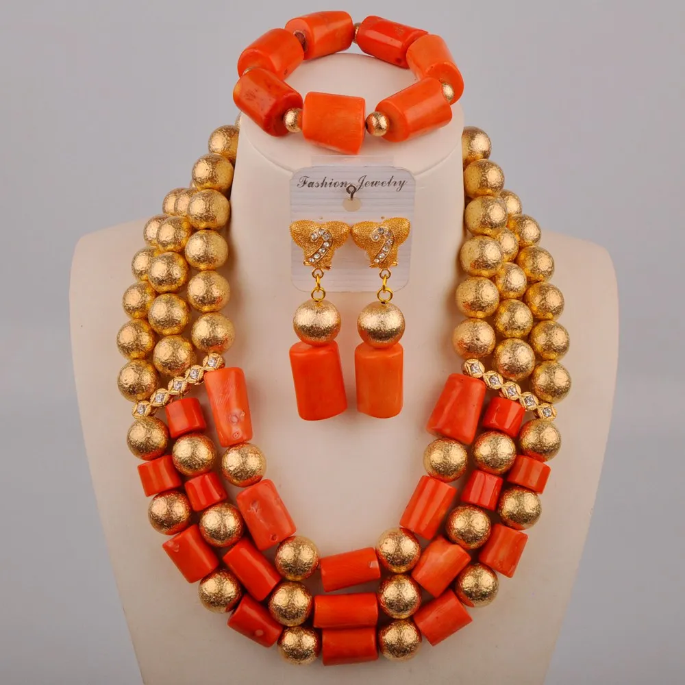 

Choker Jewelry Set Genuine Coral Beads Necklace Jewelry 3 Layers Women Bridal Jewellery Set Free Shipping New