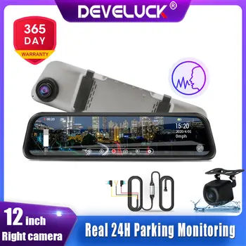 

12" Car DVR Touch Screen Stream Media 2K+1080P Ultra HD Dash Camera Voice Control Camera Recorder Add Backup camera Right Lens