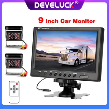 

9 inch Car Monitor HD Display Waterproof Backup cam Image Flip 12-24V Infrared night vision 2 video input Truck Crane Parking