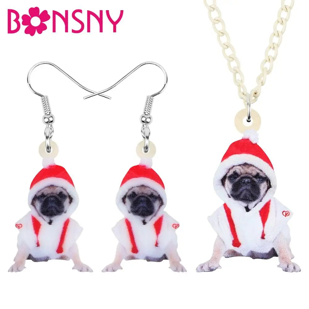 Bonsny акриловый Рождественский костюм мопса Собака ювелирные наборы Висячие