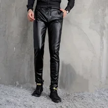 28-34 Waterproof Pu Leather Pants New Casual Elastic Male Faux Leather Pencil Pants For Autumn& Winter High Quality