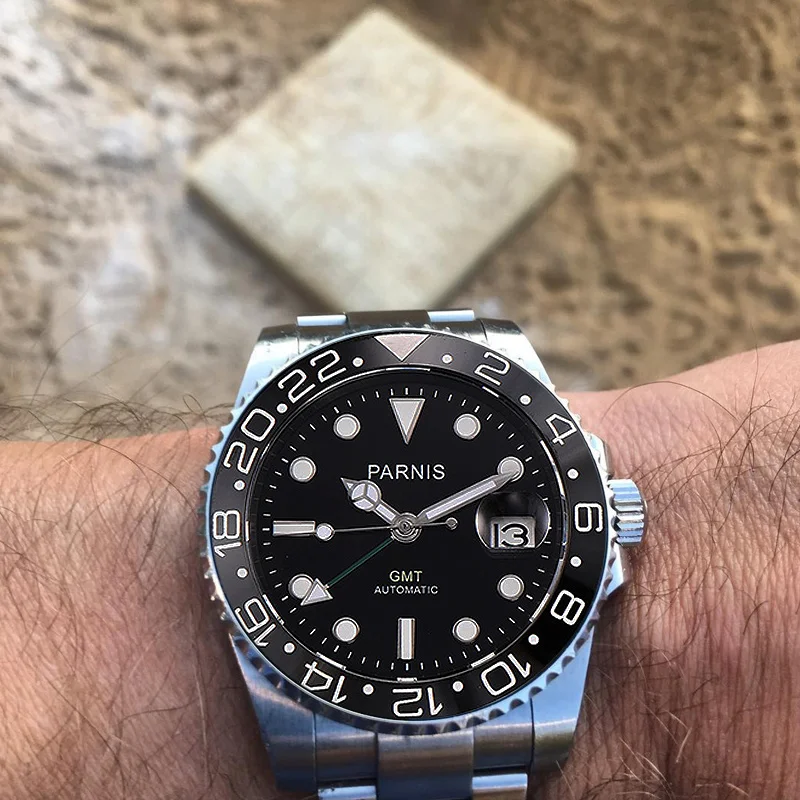 Parnis GMT 40mm Mechanical Watches Sapphire Crystal Man Watch Automatic Ceramic Bezel Luminous Wate