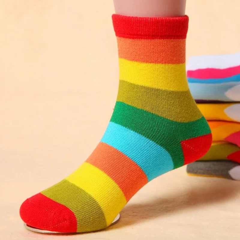 Baby Girls Kids Socks Cotton Spring Autumn Children Warm Boys Striped Rainbow 1 Pair