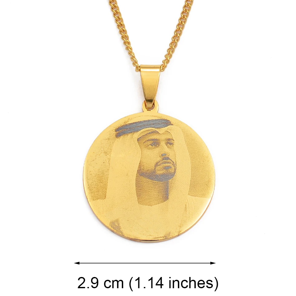 Anniyo Saudi Arabia Sheikh Zayed& Zayed bin Hamdan Pendant Necklaces Gold Color Stainless Steel Custom Portrait Jewelry#116121