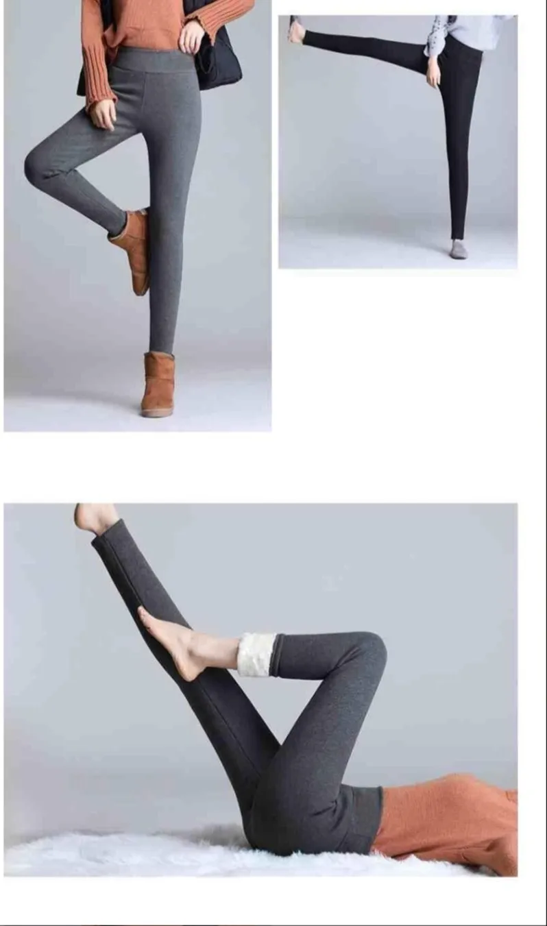 seamless leggings SALSPOR S-2XL Winter Thick Leggings Woman Tights Lamb wool Legging Keep Warm Velvet High Waist Stretchy Casual Bottoms Solid black leggings