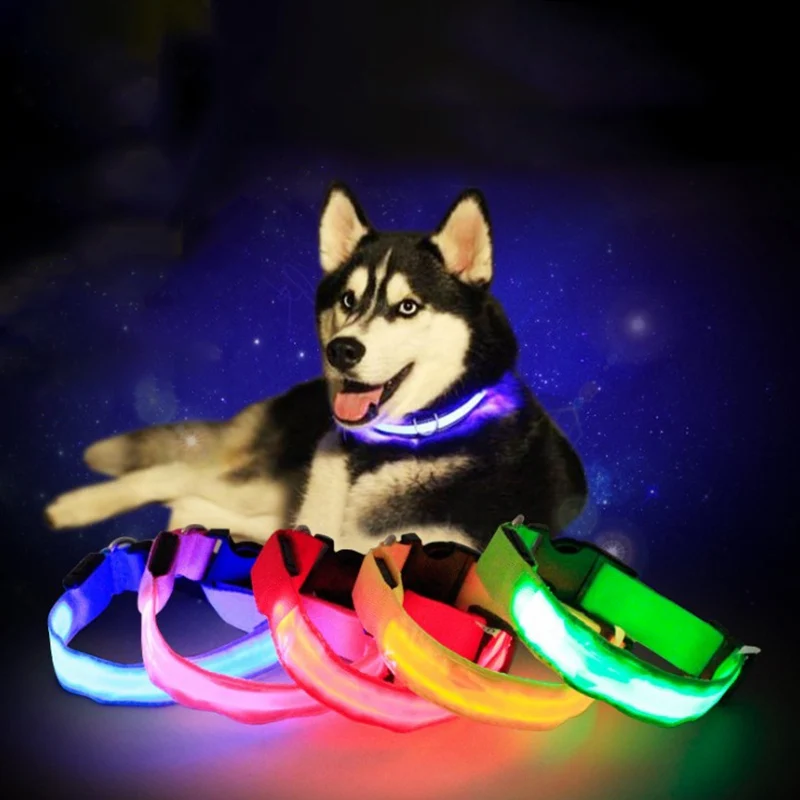 Креативный безопасный ошейник для питомцев, светодиодный нейлоновый ошейник для собак, передовое светящееся ожерелье, светящийся светодиодный ошейник для собак, товары для домашних животных