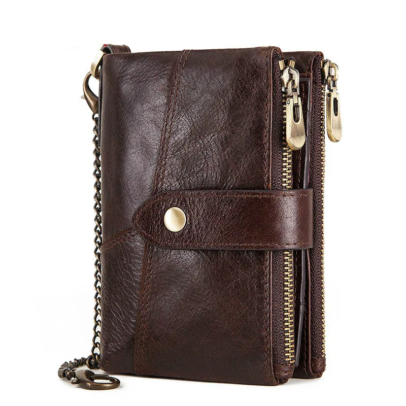 

Anti-theft brush leather retro crazy horse leather men's wallet double zipper buckle men's bag casual purse