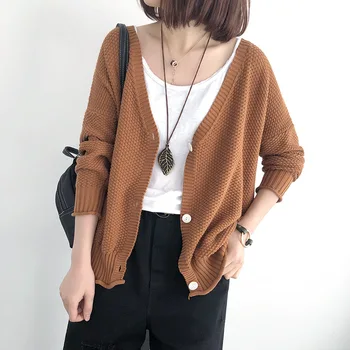 

2020 Spring Autumn Knitted Cardigans Chunky Sweater Women Cardigan Simple Elegant Solid Thick Button Clothing Sweater Female
