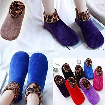 

Adult Leopard Slip-resistant Floor Socks Women Thermal Plus Double Velvet Thickening Non-slip Indoor Ankle Short Socks