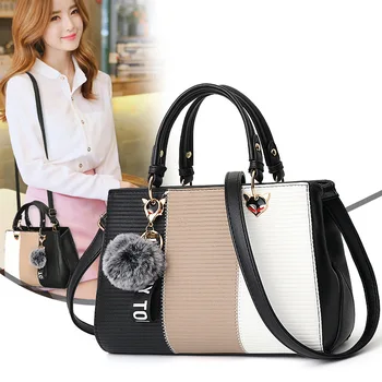 

Party Purse Messenger Crossbody Shoulder Bags Women Hairball Ornaments Totes Patchwork Handbag