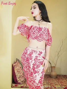 

Big Size Loose Women Mesh Belly Dance Practice Skirt 2 Piece Oriental Dance Performance Show Wear Belly Dance Set