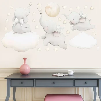 

1PC PVC Cartoon Elephant Cloud Self-Adhesive Wall Decal for Home Kids Room