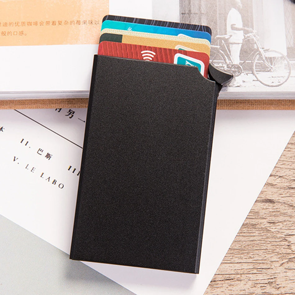 Black RFID Противоугонный кошелек, умный тонкий кредитный держатель для карт, чехол для ID карты, автоматически всплывает, твердый металлический кошелек для банковских карт, бизнес мини - Цвет: Black