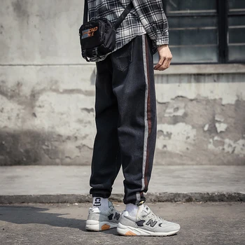 

2019 Autumn And Winter New Hong Style Thick Loose Straight Cut Jeans Fashion Casual Solid Color Pants Black / Gray M-4XL