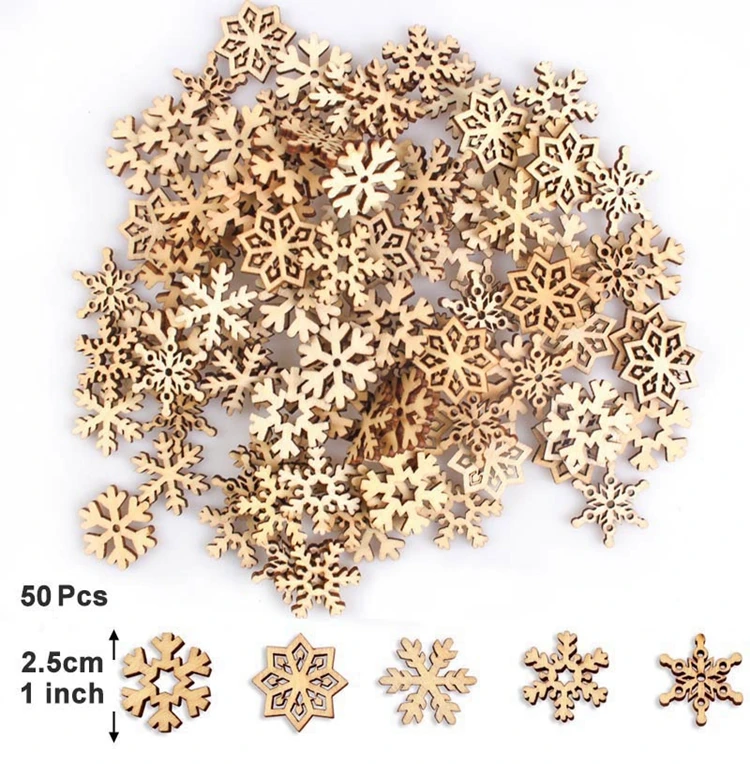 50 шт. Мини Деревянные снежинки Рождественские елочные украшения Рождественские украшения для дома Navidad деревенская Рождественская новогодняя
