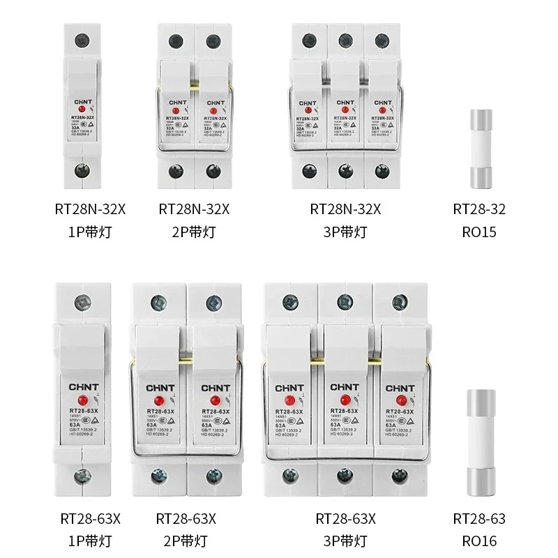CHINT cilindro forma fusible Base RT28N-32X  RT28N-63X  1P 2P 3P tipo de gu�a Bring Indicator Light Match RT18-32
